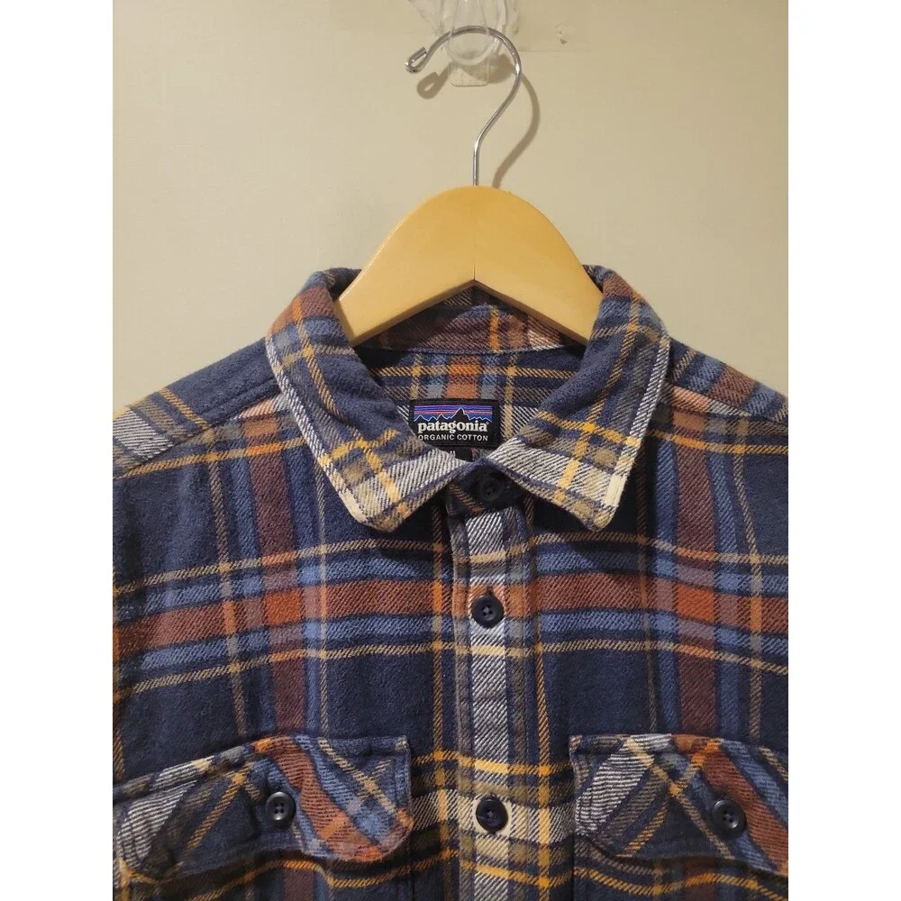 Patagonia Fjord Flannel Shirt Men's Organic Cotton Blue Plaid Button Front Top